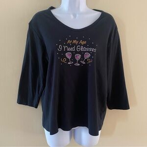 Black Cactus Bay Apparel Inc Lynee Shirt Sequin Sze XXL At My Age I Need Glasses